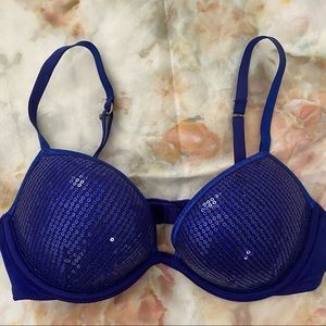 Victoria’s Secret PINK (NWOT) Blue Sequin Plunge Push-Up Bra 34B